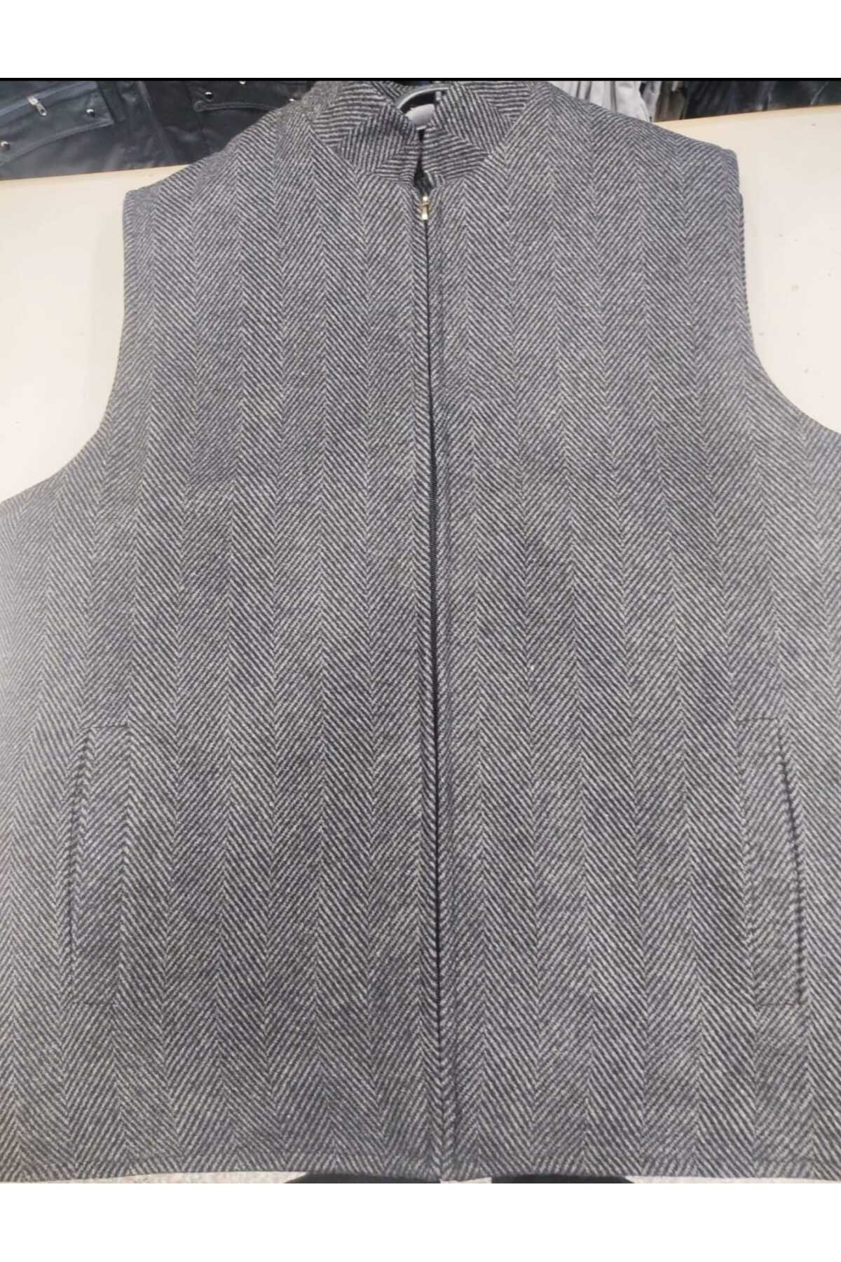 BYBEYEMS GİYİM  BALIKSIRTI FÜME Gri DİK Yaka Erkek Kaşmir - Görsel 2