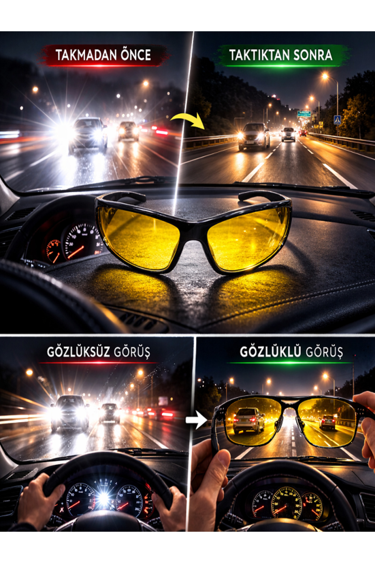 Optic Master Antifar Gece Sürüş Gözlüğü / Gece Görüş Gözlüğü Model 8813 görsel 2
