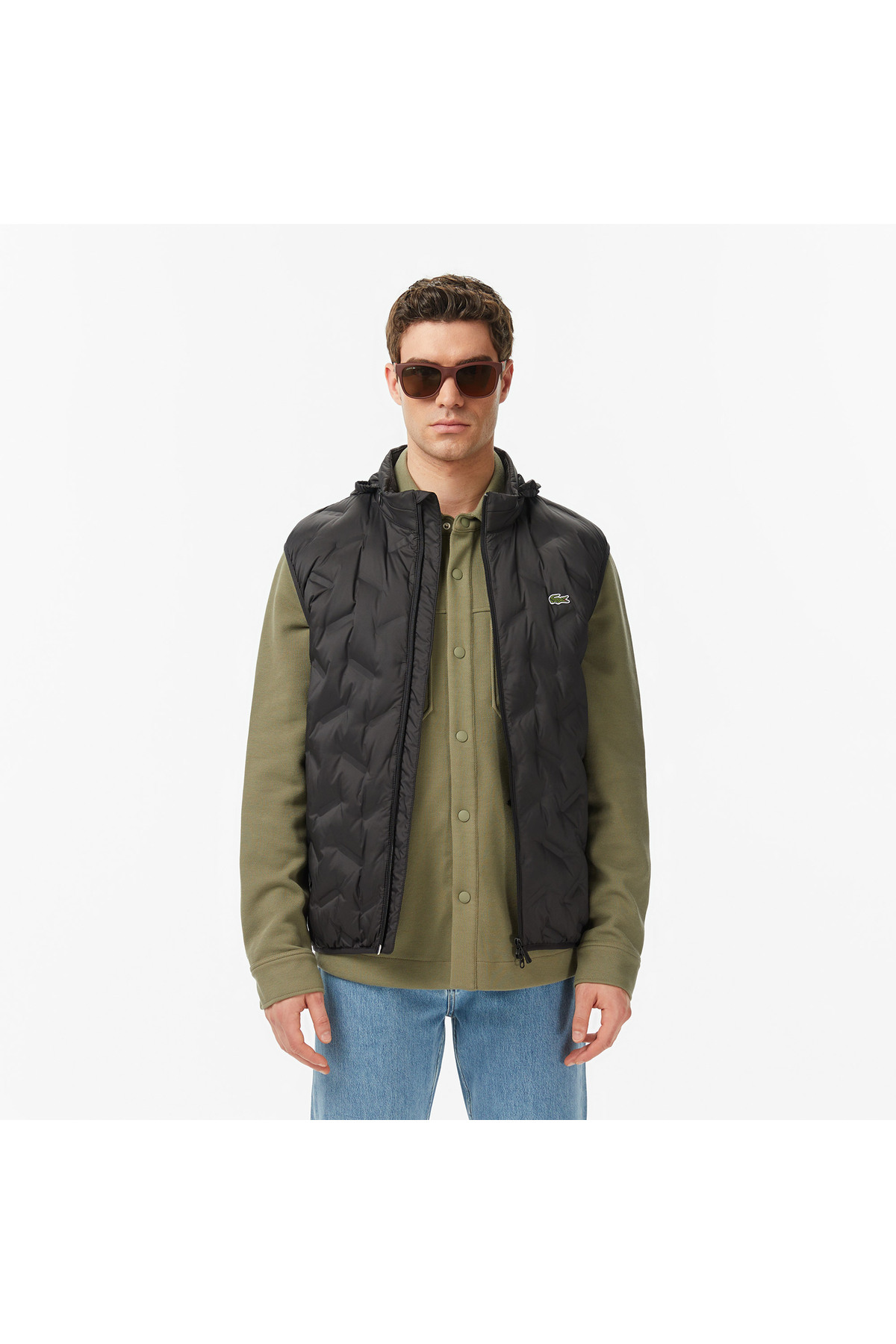 Lacoste Erkek Regular Fit Dik Yaka Kapitone Siyah Yelek