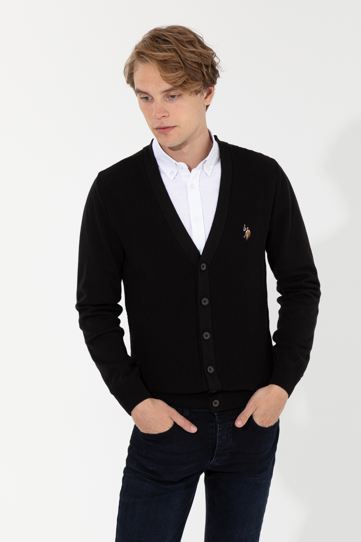 U.S. Polo Assn. Erkek Siyah Basic Triko Hırka 50251881-VR046 — مشکی