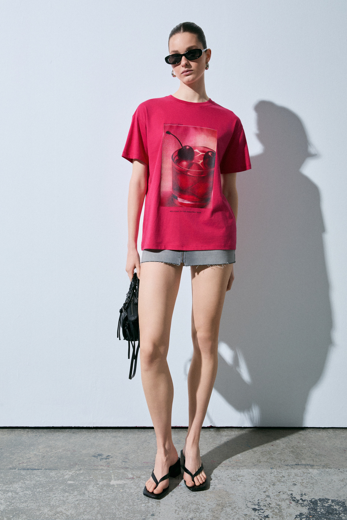 GRIMELANGE  SALENNA Kadın Yumuşak Kumaşlı Baskı Detaylı Regular Fit Fuşya T-Shirt - Görsel 4