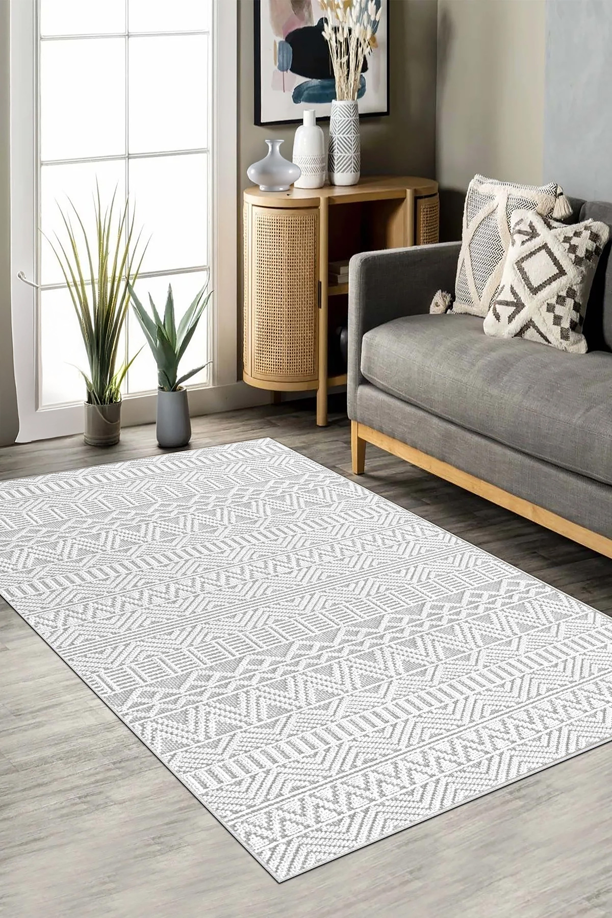 df home Salon Halısı Geometrik İskandinav Eskitmeli Dijital Baskı Yıkanabilir Kaymaz Taban 8142