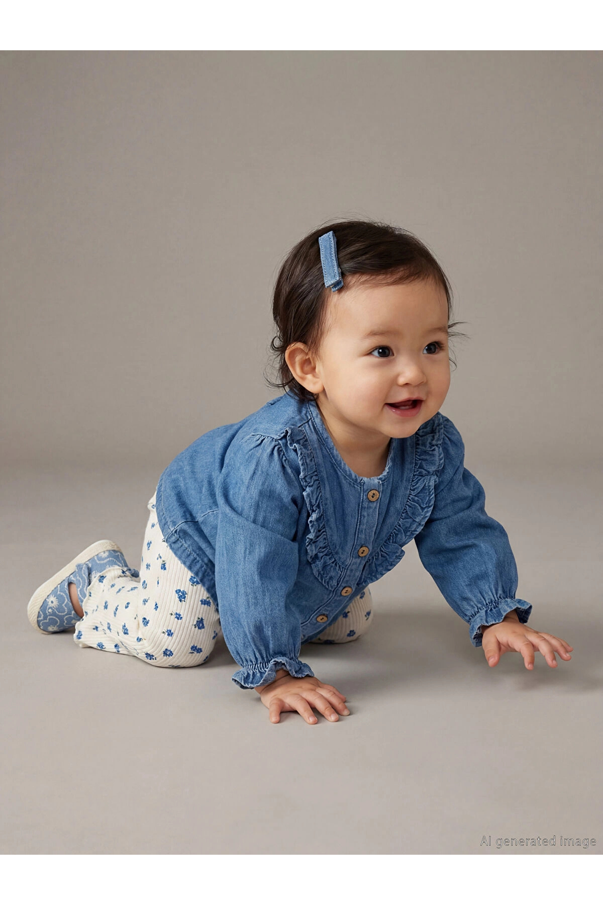 LC Waikiki Lcw Baby Blue Ruffle Baby Girl Shirt and Leggings