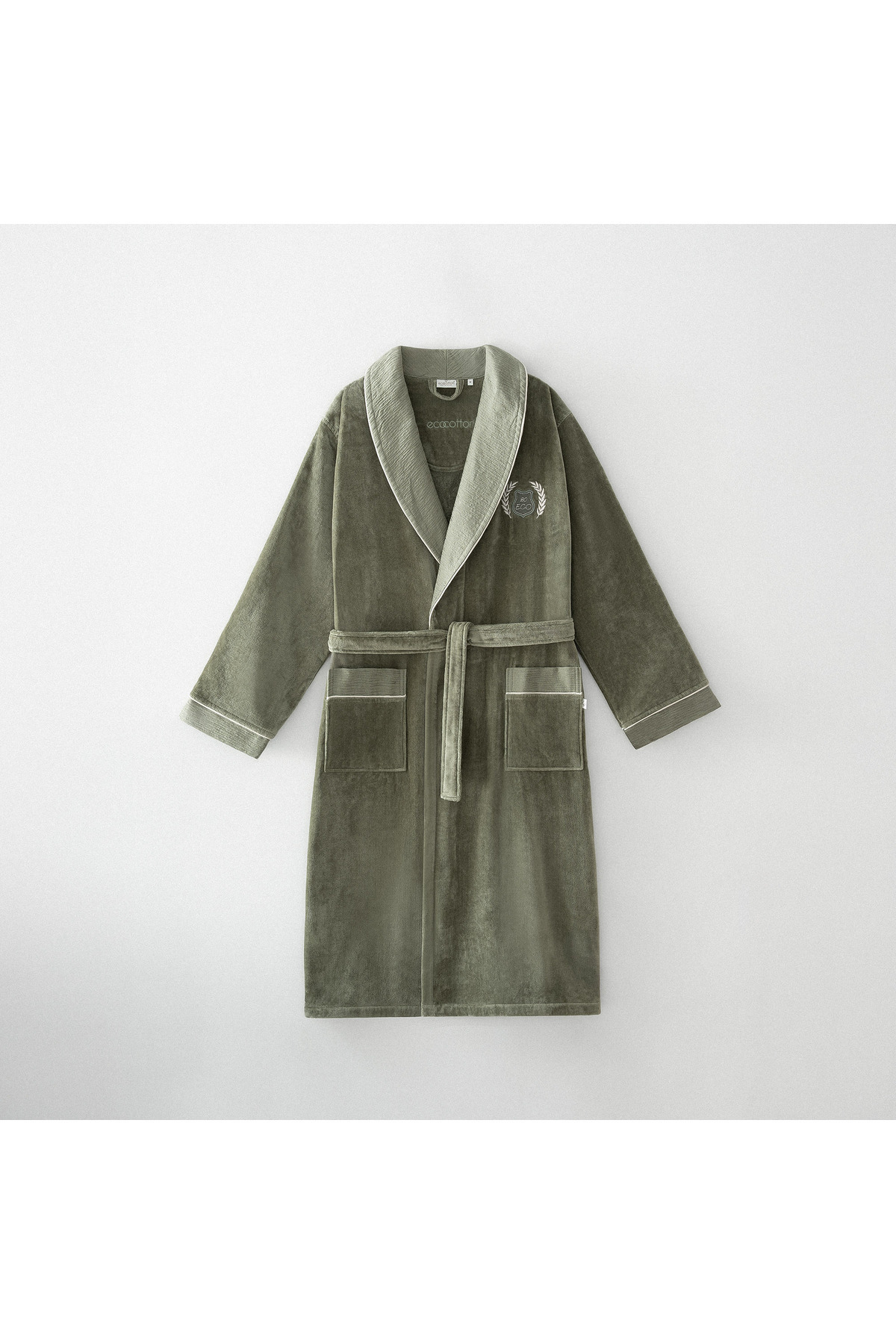Ecocotton Deep Men's Bathrobe 100% Organic Cotton Embroidered Light Green-  Trendyol