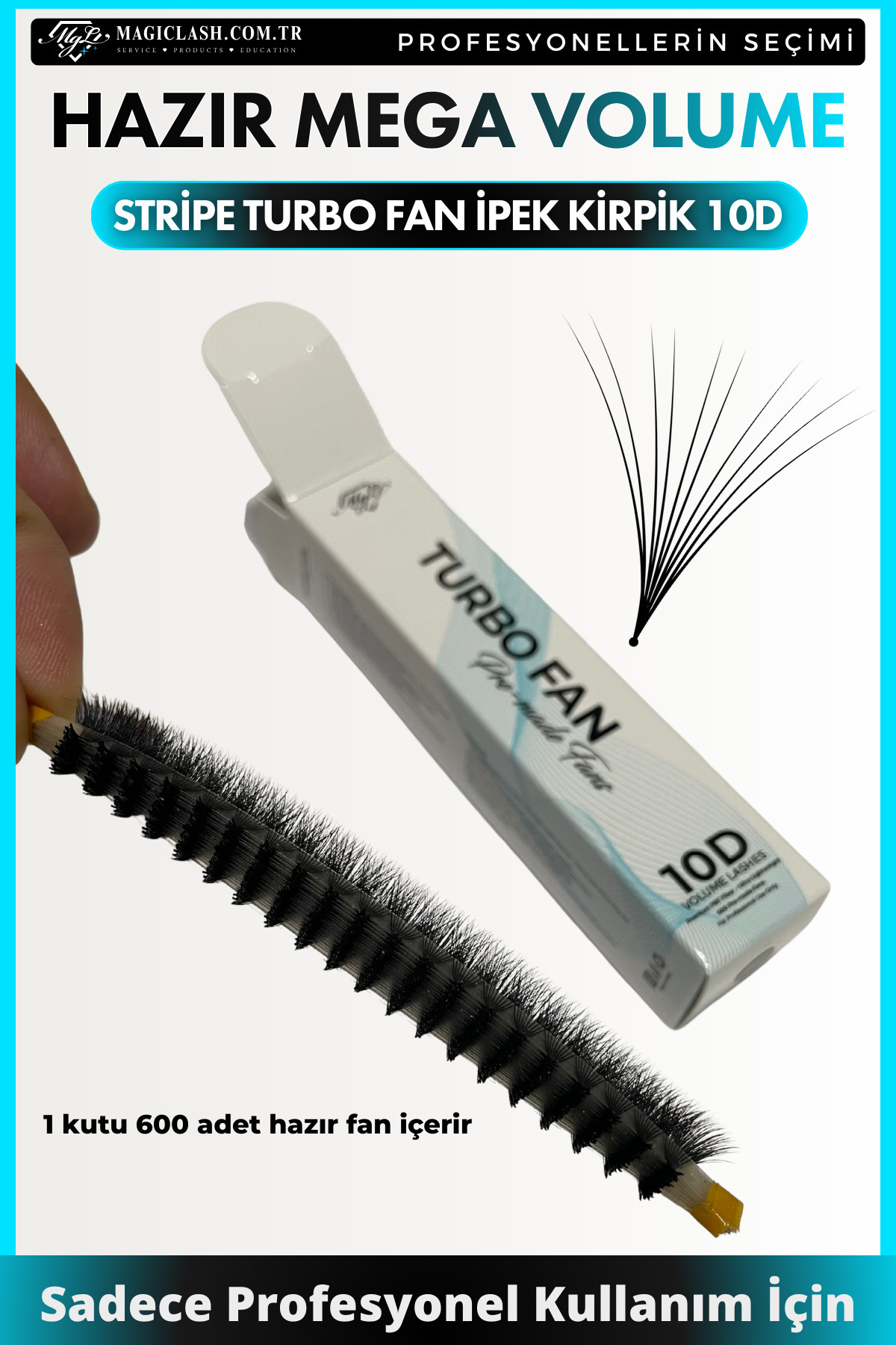 10D Rus Volume Hazır Demet İpek Kirpik Turbo Fan – 14mm D Kıvrım 600 Adetli — 10DStripeturbofan-14mm — تصویر 2 از 3
