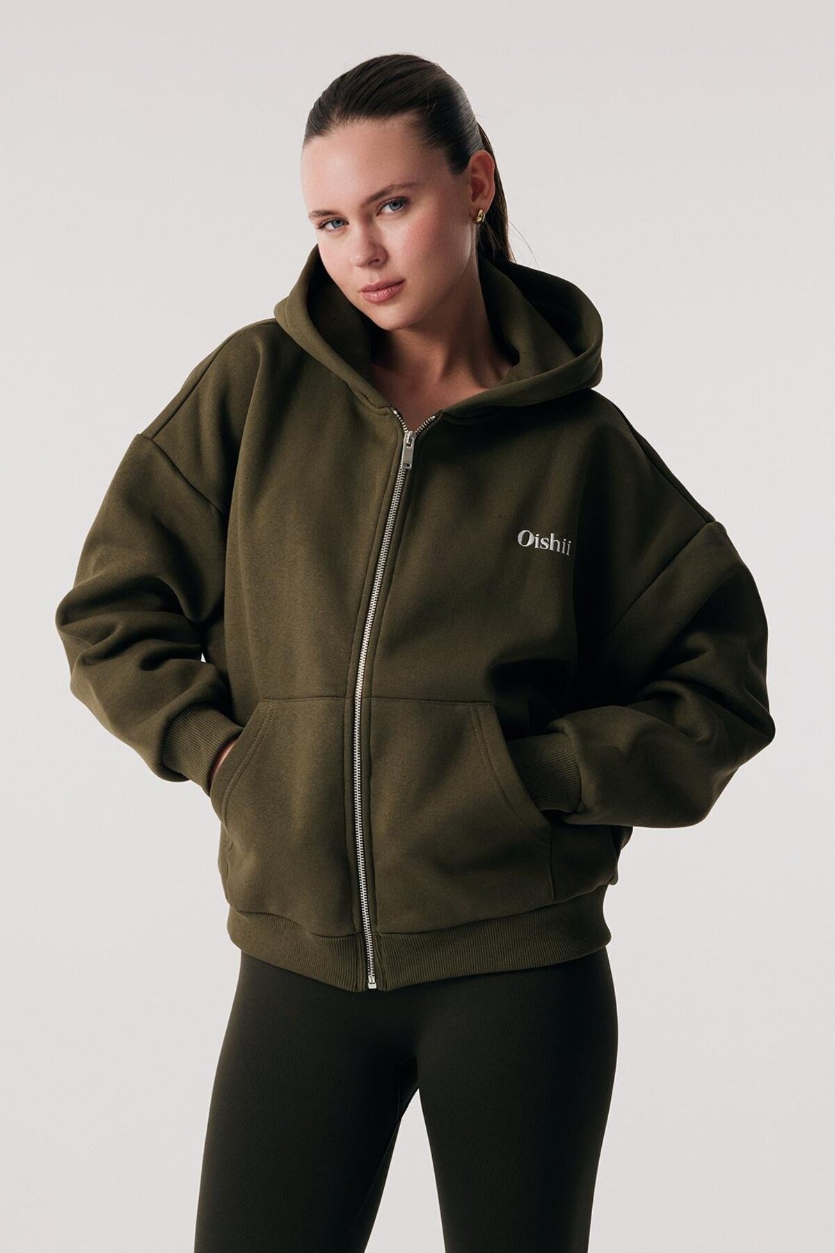 Oishii Rei Loungewear Fermuarlı ve Kapşonlu Sweatshirt Deep Olive görsel 3