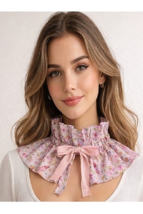 ShesButik Pembe Çiçekli Bağcıklı Tak Çıkar Boyunluk