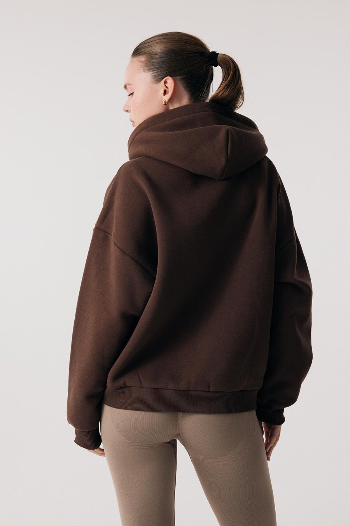 Oishii Rei Loungewear Fermuarlı ve Kapşonlu Sweatshirt Kahve görsel 4