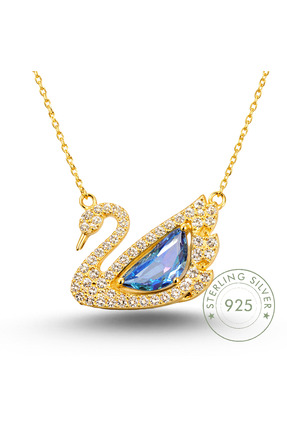 Pietra Kadın Gümüş Kolye 925 Ayar Kuğu Tasarımlı 40+5 Cm Zincirli Kolye