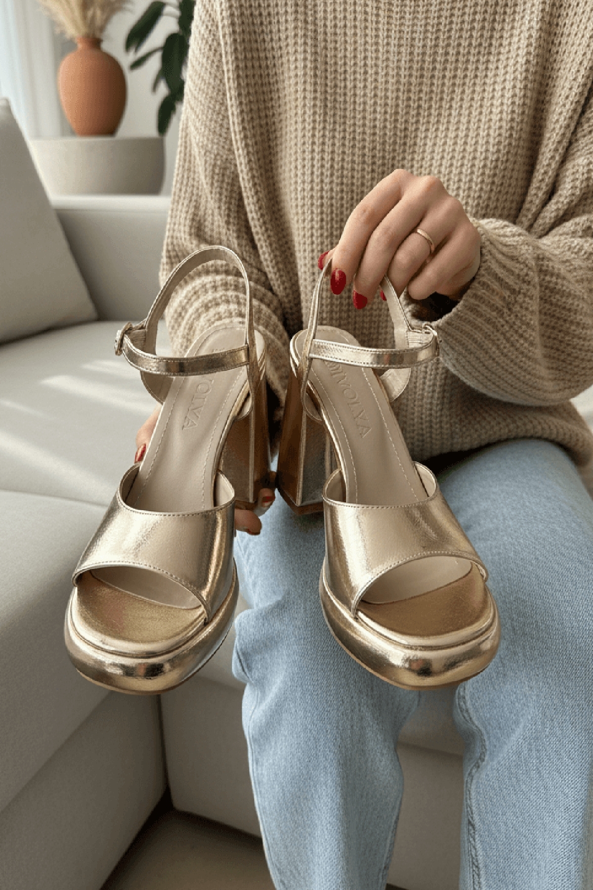 DİVOLYA Bello Gold ( 9 Cm Topuk ) Platform Topuklu Günlük Ayakkabı görsel 5