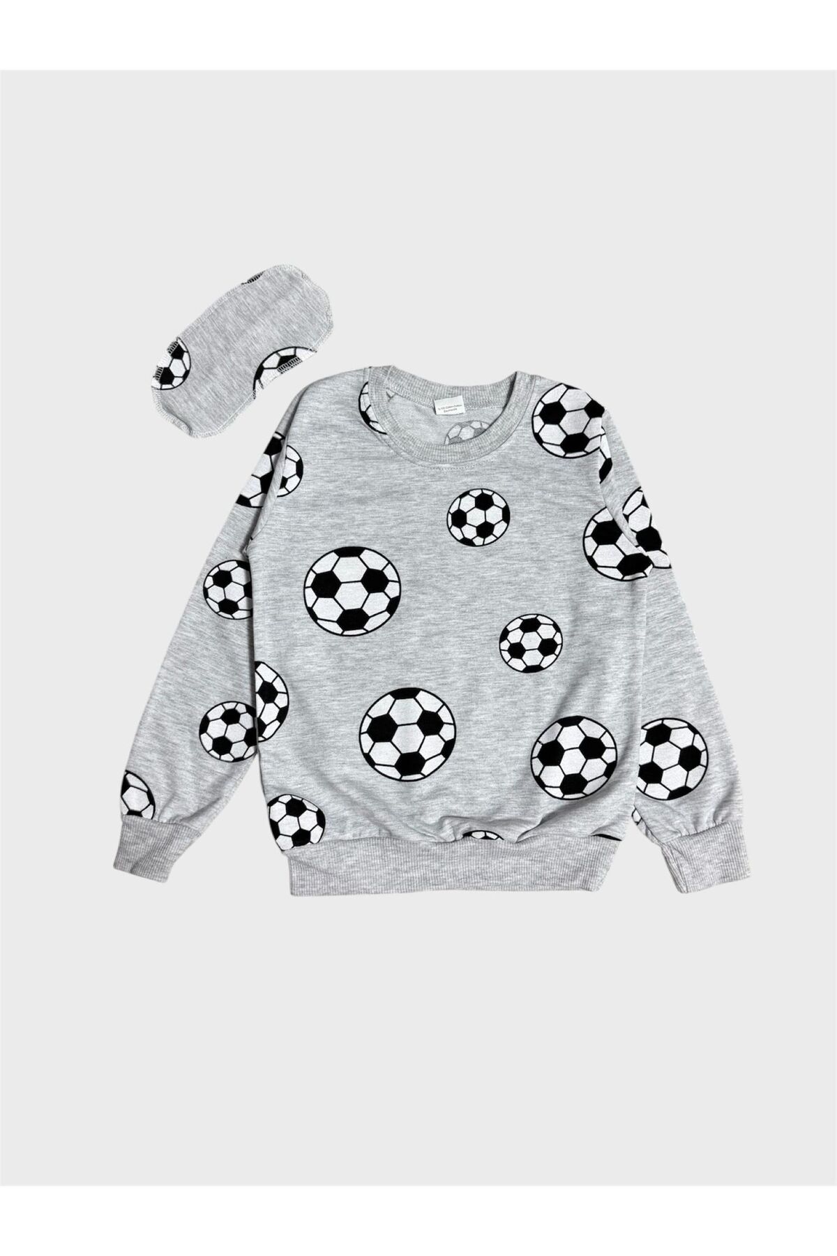 ALİŞ KİDS Erkek Çocuk Pamuklu Gri Futbol Topu Desenli Uzun Kollu Göz Bantlı Mevsimlik Pijama Takımı fotoğrafı 2 (önizleme)