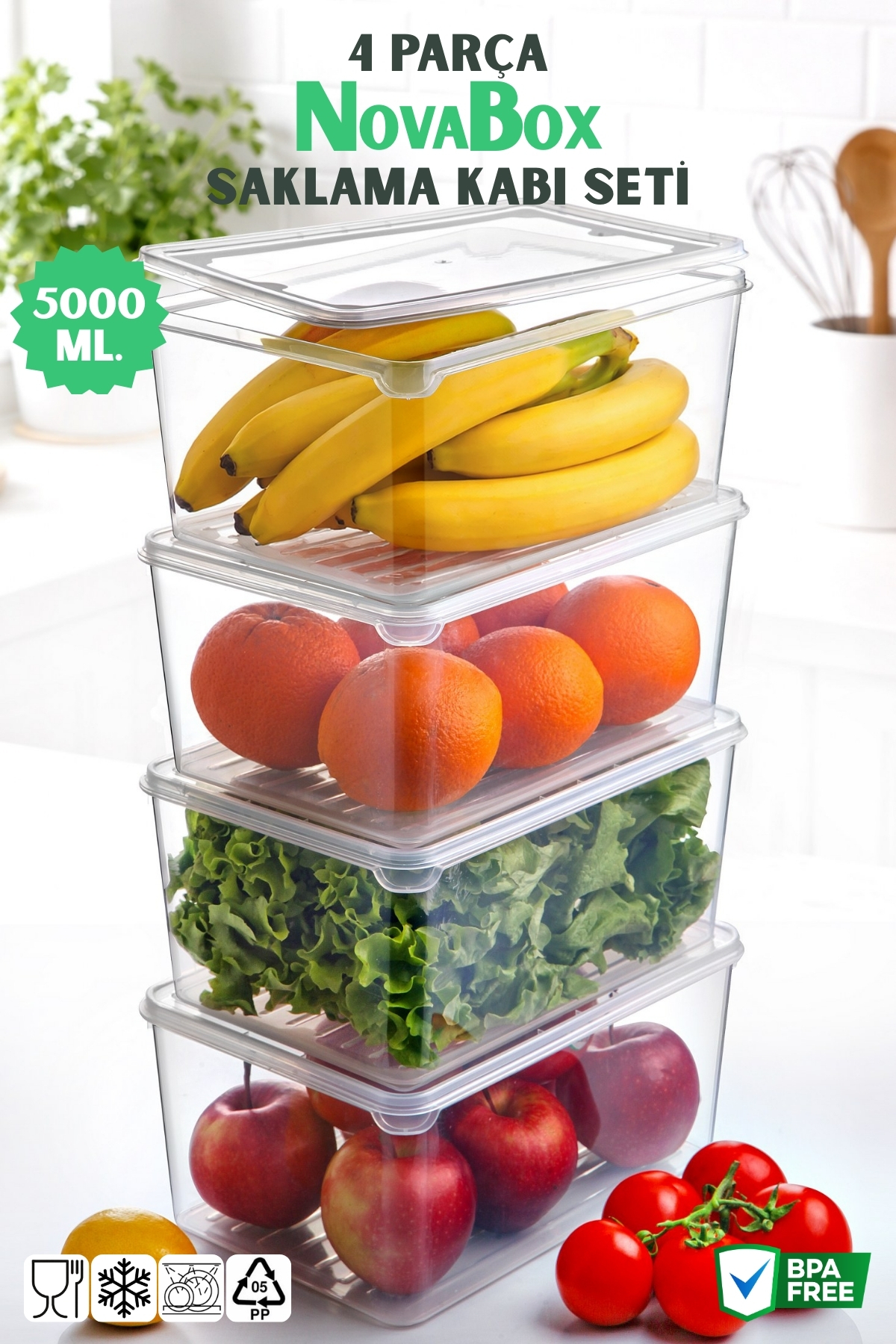 Novabox 5000Ml. Set of 4 Storage Containers - Multi Purpose Fridge Organizer