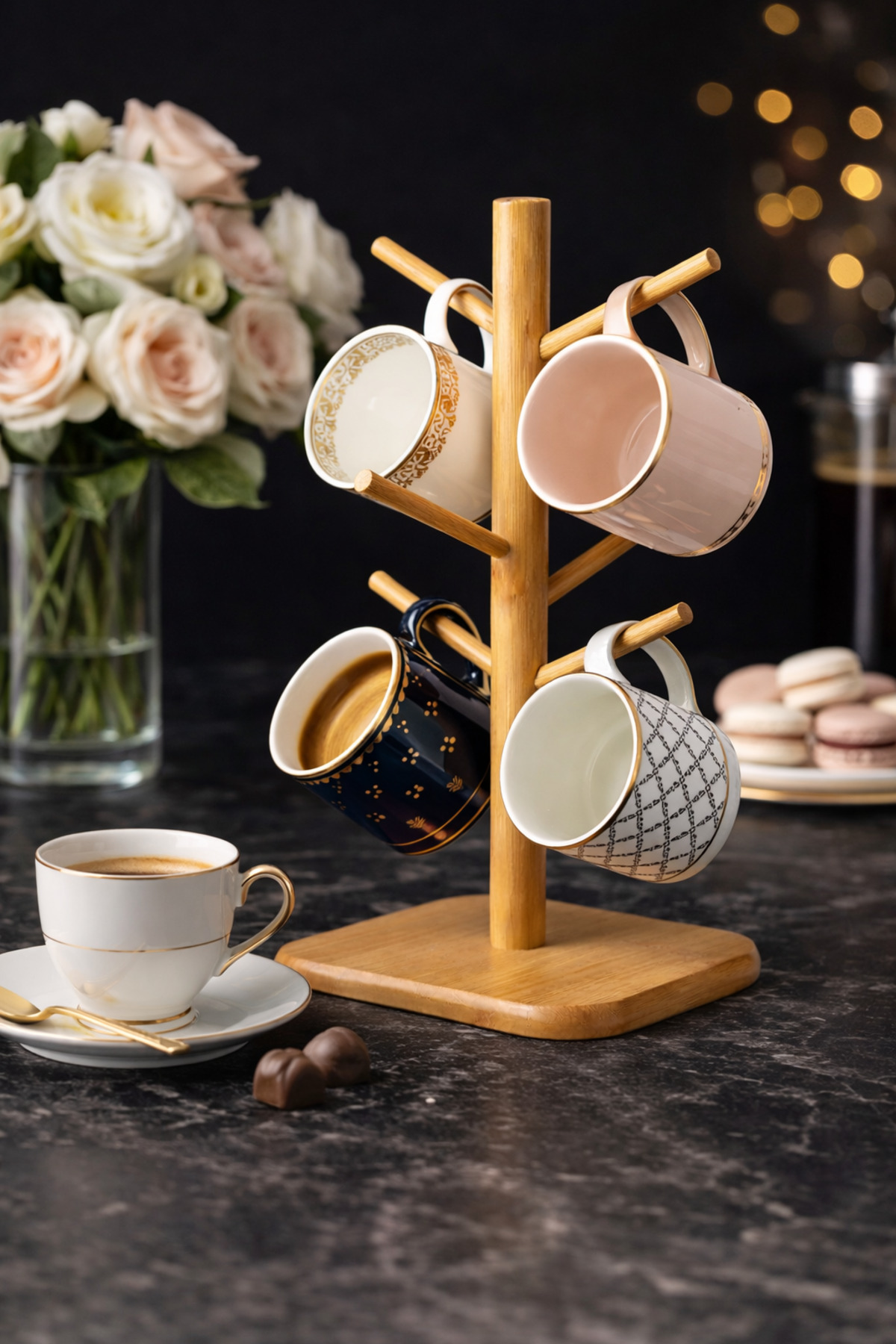 Bamboo Cup Hanger 6-Piece – Square Bottom Coffee Cup Stand
