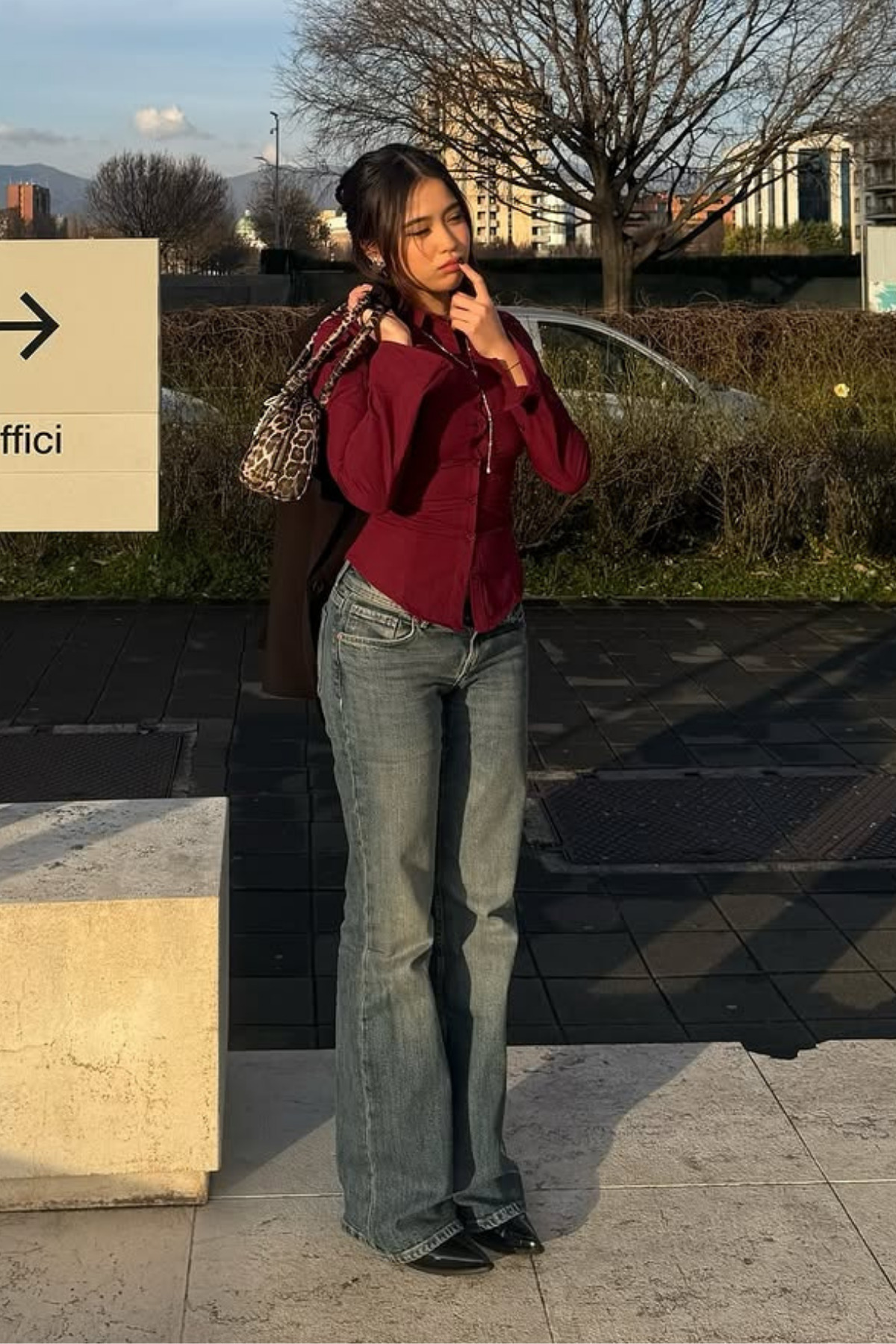 Seeh Bordo Uzun Kollu Vücuda Oturan Gömlek SH356 görsel 4
