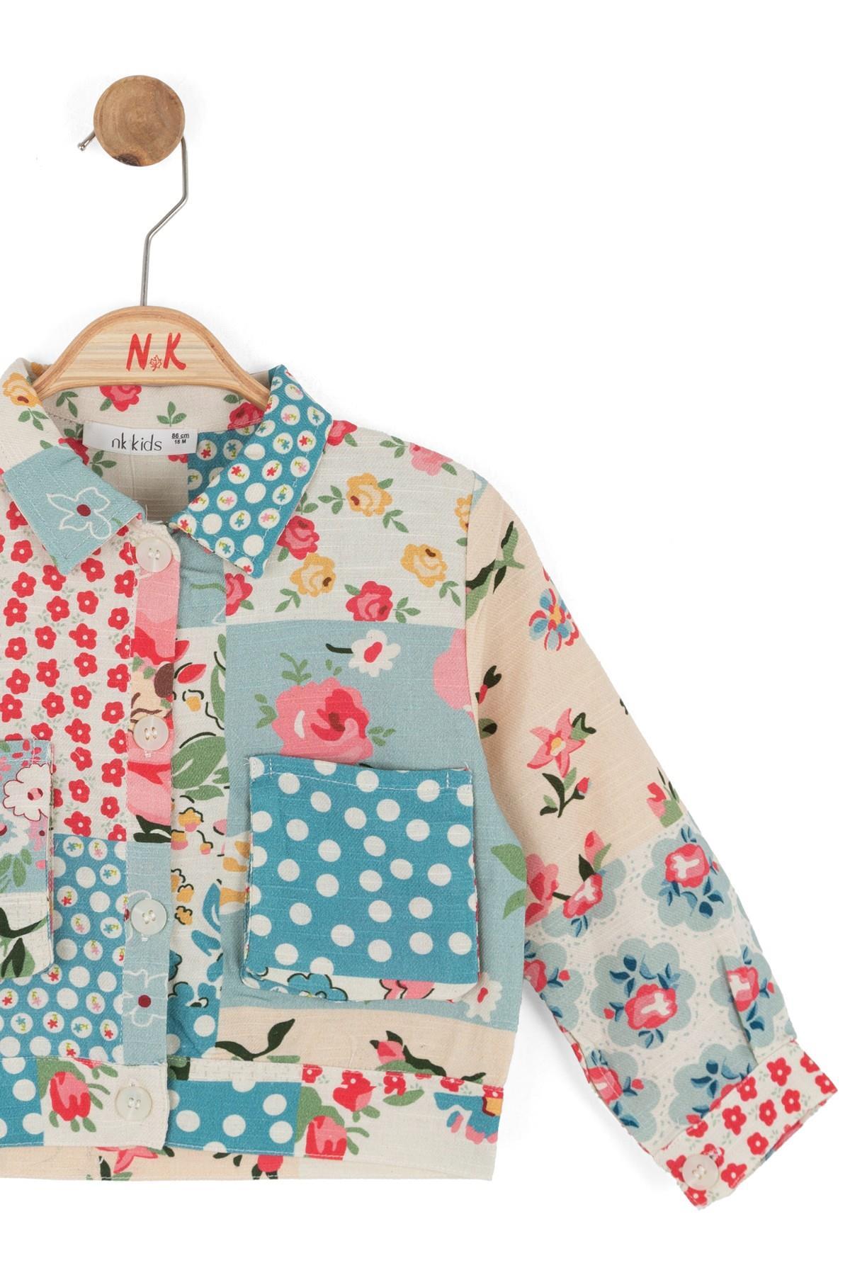 Nk Kids Kız Bebek 1-4 Yaş Çiçek Desenli Keten Ceket Mavi fotoğrafı 2 (önizleme)