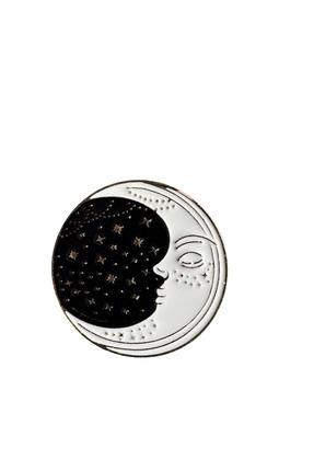 DREAMIOGIFTANDBOX Moon Face Ay Yüzü Rozet – Siyah Beyaz Metal Pin Rozet