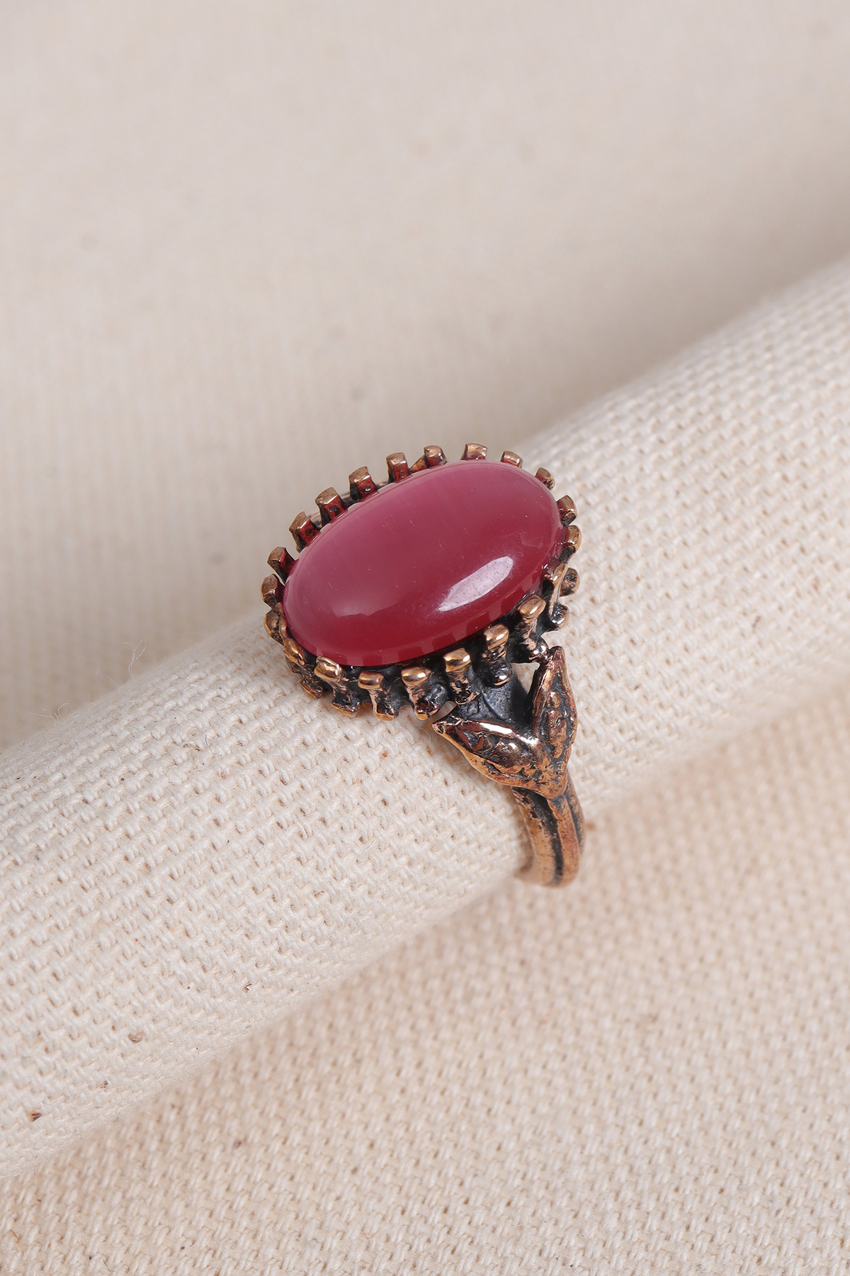 Authentic Ring with Pink Cat's Eye Gemstone