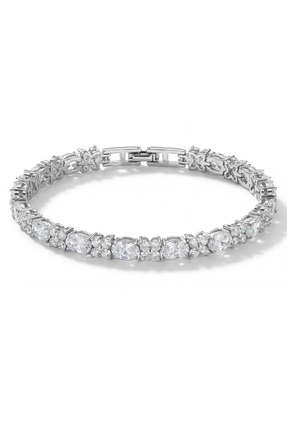 MONVEJEWELS Çiçek Detaylı Oval Kesim Pırlanta İşçiliği Suyolu Bileklik