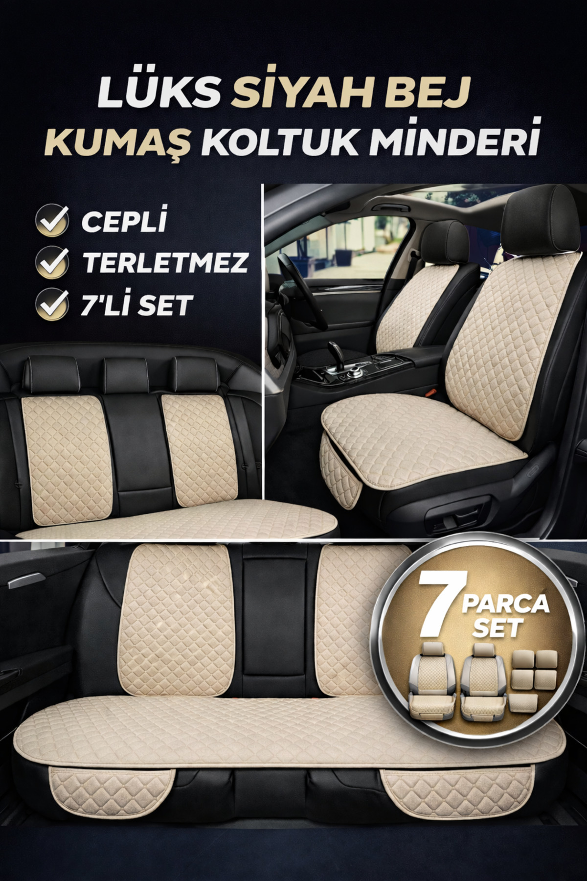Trobus Bmw 5 Serisi E39 1995-2003 Uyumlu Kumaş Koltuk Minderi Kapitone Desen Terletmez Beşli Bej — alternatif görsel