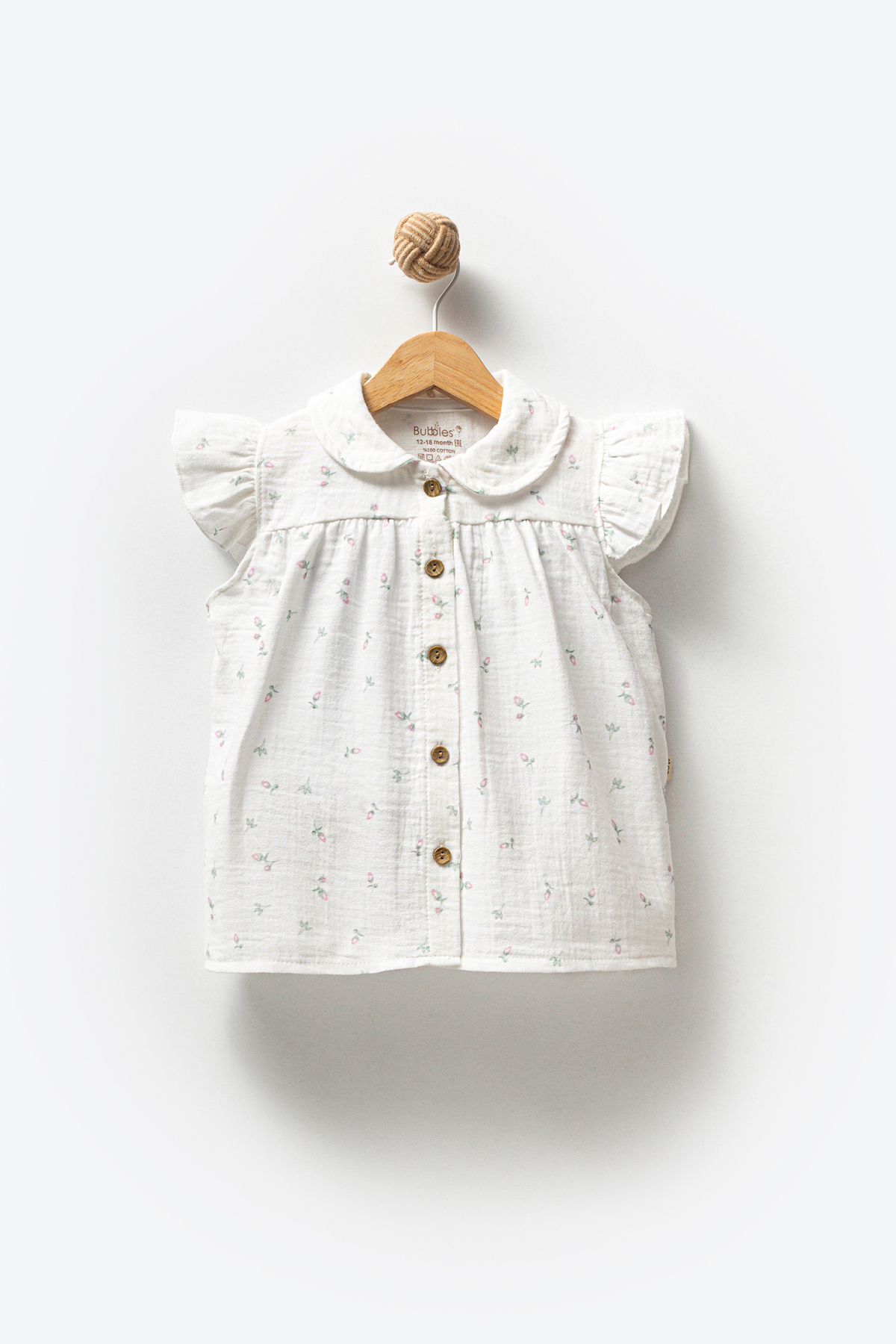 100% Organic Cotton Small Flower Button Front Girl Muslin Dress