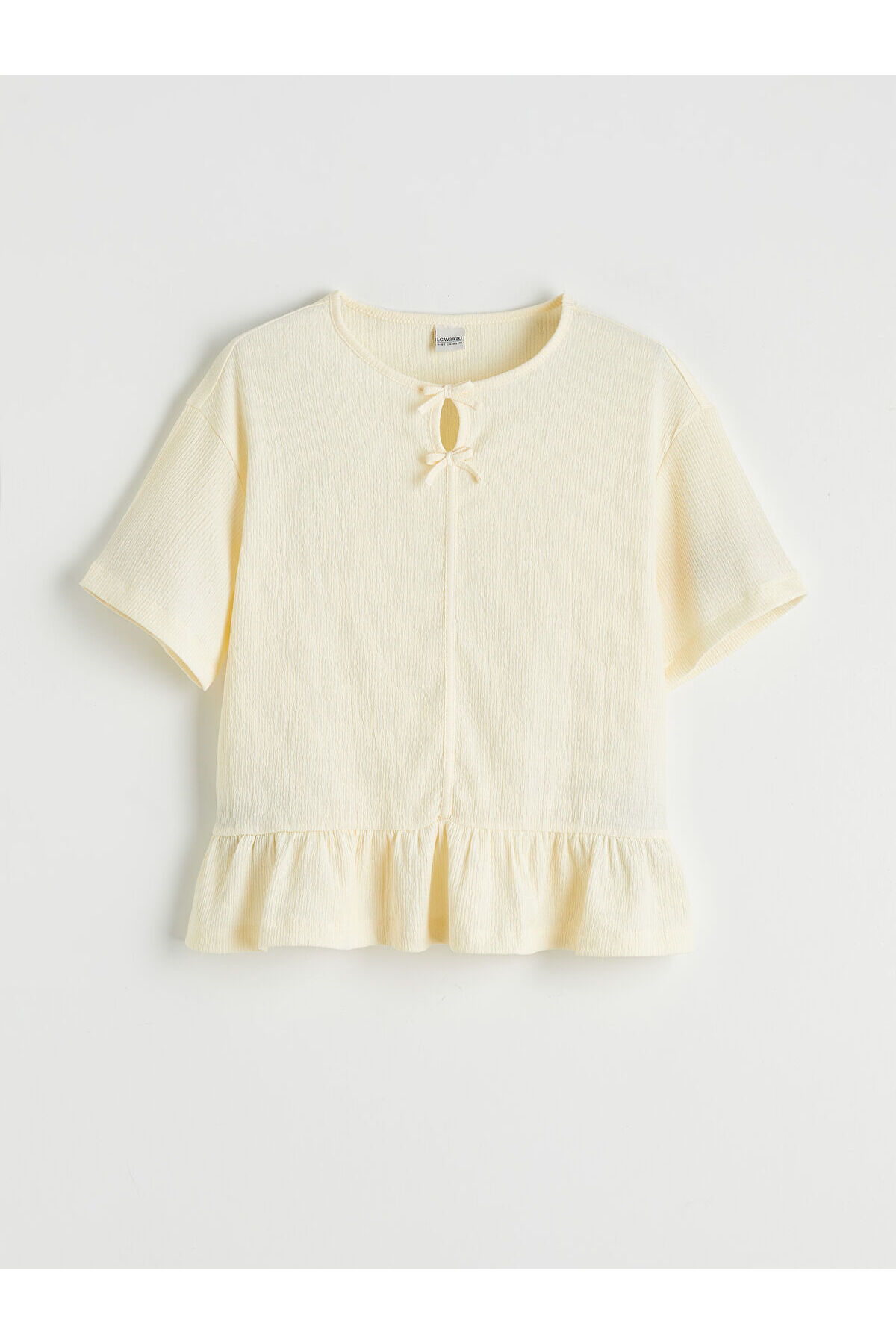 LC Waikiki Beige Bow and Ruffle Detailed Girls' T-Shirt