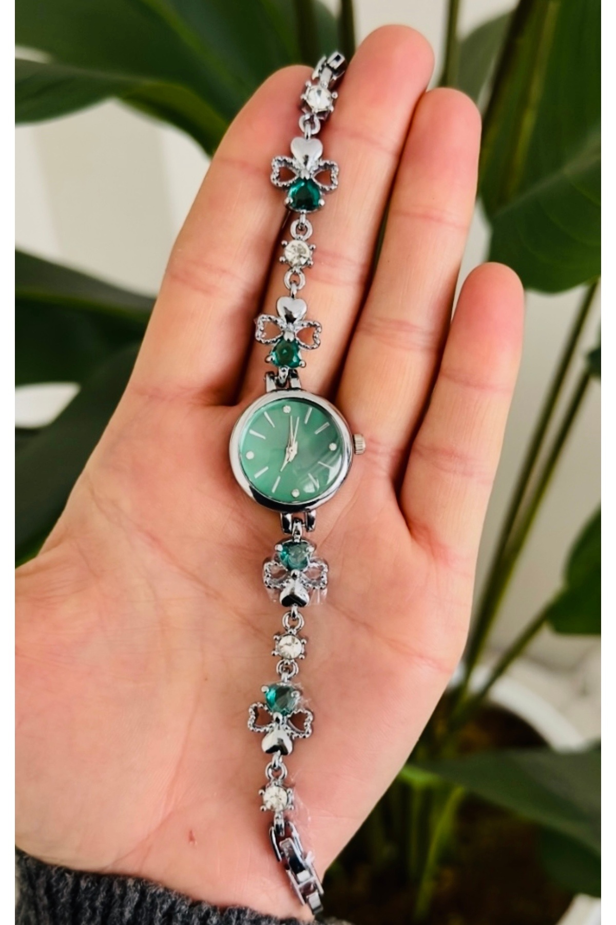 Spectrum  Yuvarlak Kasa Taşlı Kordon Kadın Kol Saati Gümüş (Yeşil Kadran) - Görsel 3