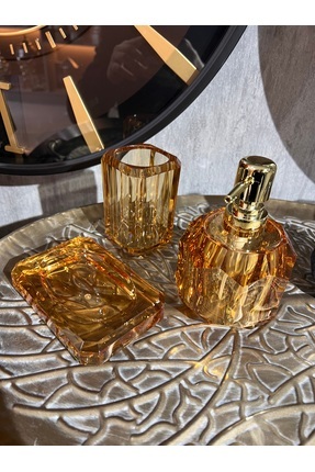 KARCILAR HOME STORE ev dekorasyonu 3 lü amber rengi sabunluk