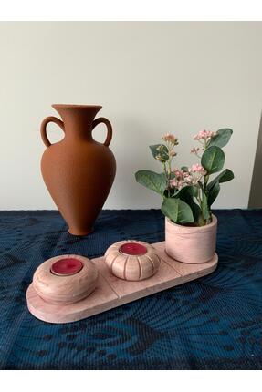 Grandez Home Mermer Desenli Beton Döküm 3’lü Tealight Mumluk ve Obje Seti