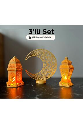 Home Ramazan Süsleme 3’lü Set LED Işıklı – Dekoratif Hilal Ay ve Fener Takımı...