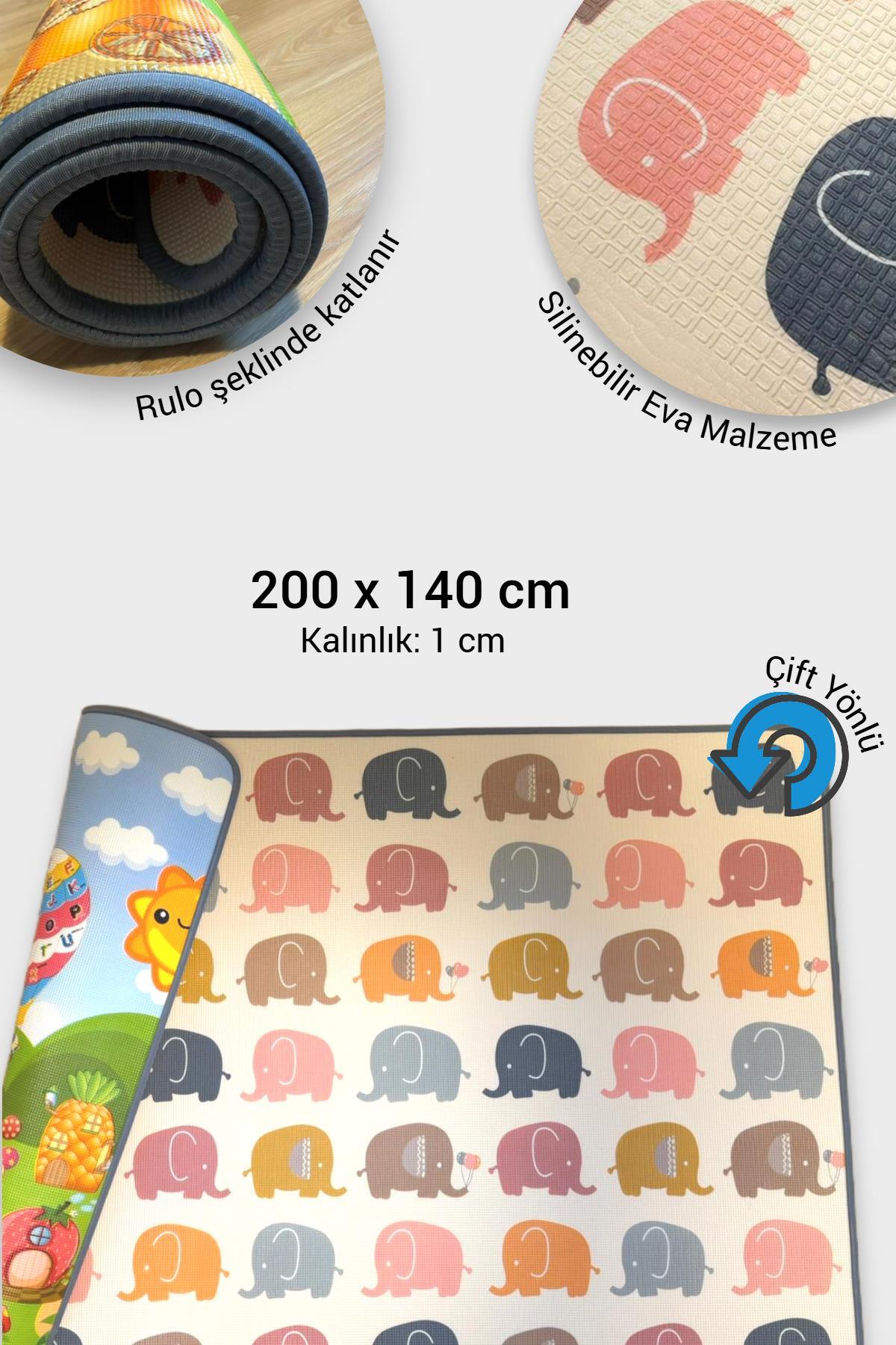 Wellgro Oyun Matı, 200x140x1 cm Çift Taraflı Rulo Oyun Halısı fotoğrafı 2 (önizleme)