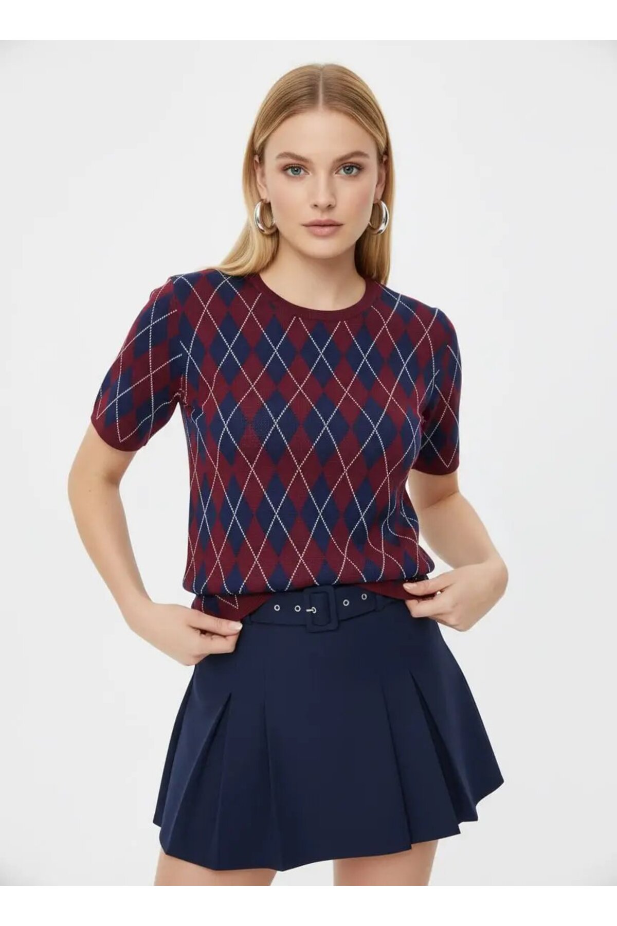 Park Karon  Kadın Bisiklet Yaka Baklava Desen Triko Kazak 12419.Vrt