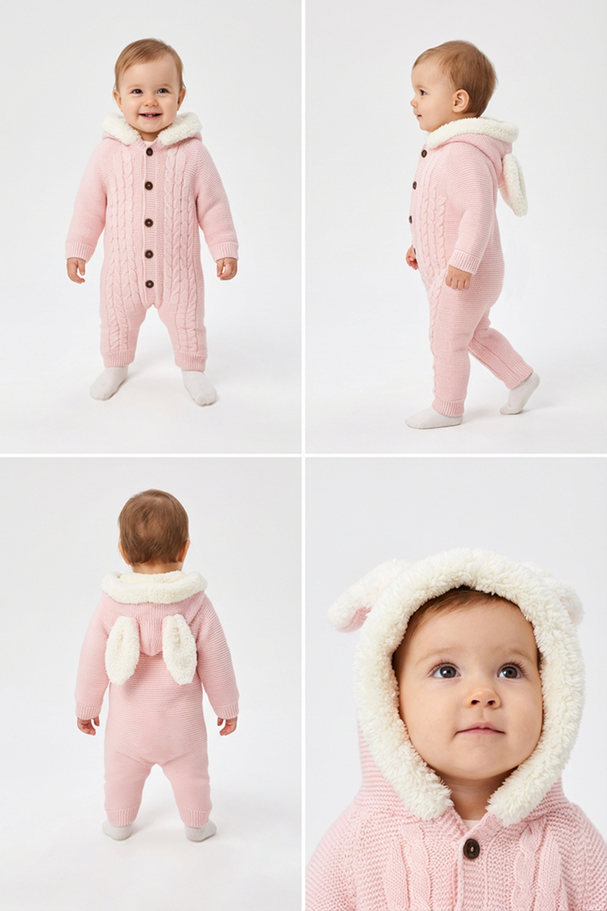 Lui Baby Polarlı Welsoft Kapüşonlu Örgü Desenli Bebek Tulum Kulaklı fotoğrafı 3 (önizleme)