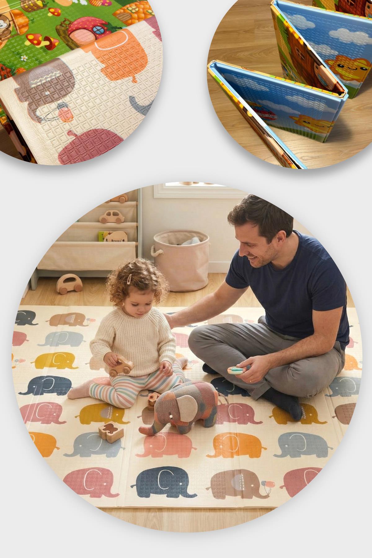 Wellgro Oyun Matı, 200x130x1 cm Çift Taraflı Katlanır Oyun Halısı fotoğrafı 3 (önizleme)