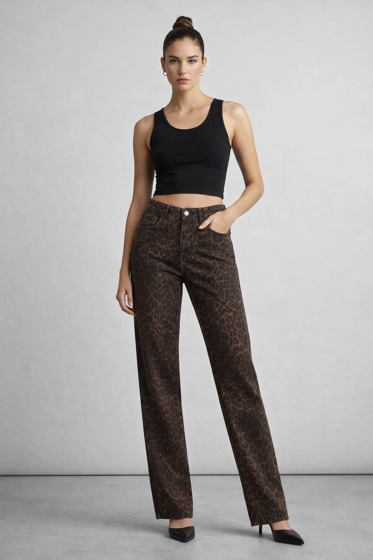 Polo State  Kadın Yüksek Bel Straight Kalıp Leopar Desenli Jean Pantolon - Görsel 2