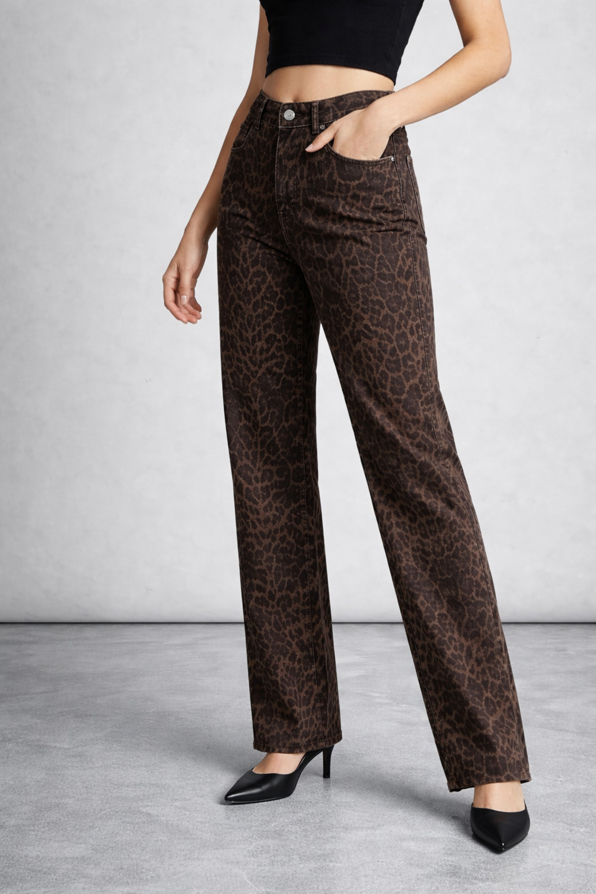 Polo State  Kadın Yüksek Bel Straight Kalıp Leopar Desenli Jean Pantolon - Görsel 3