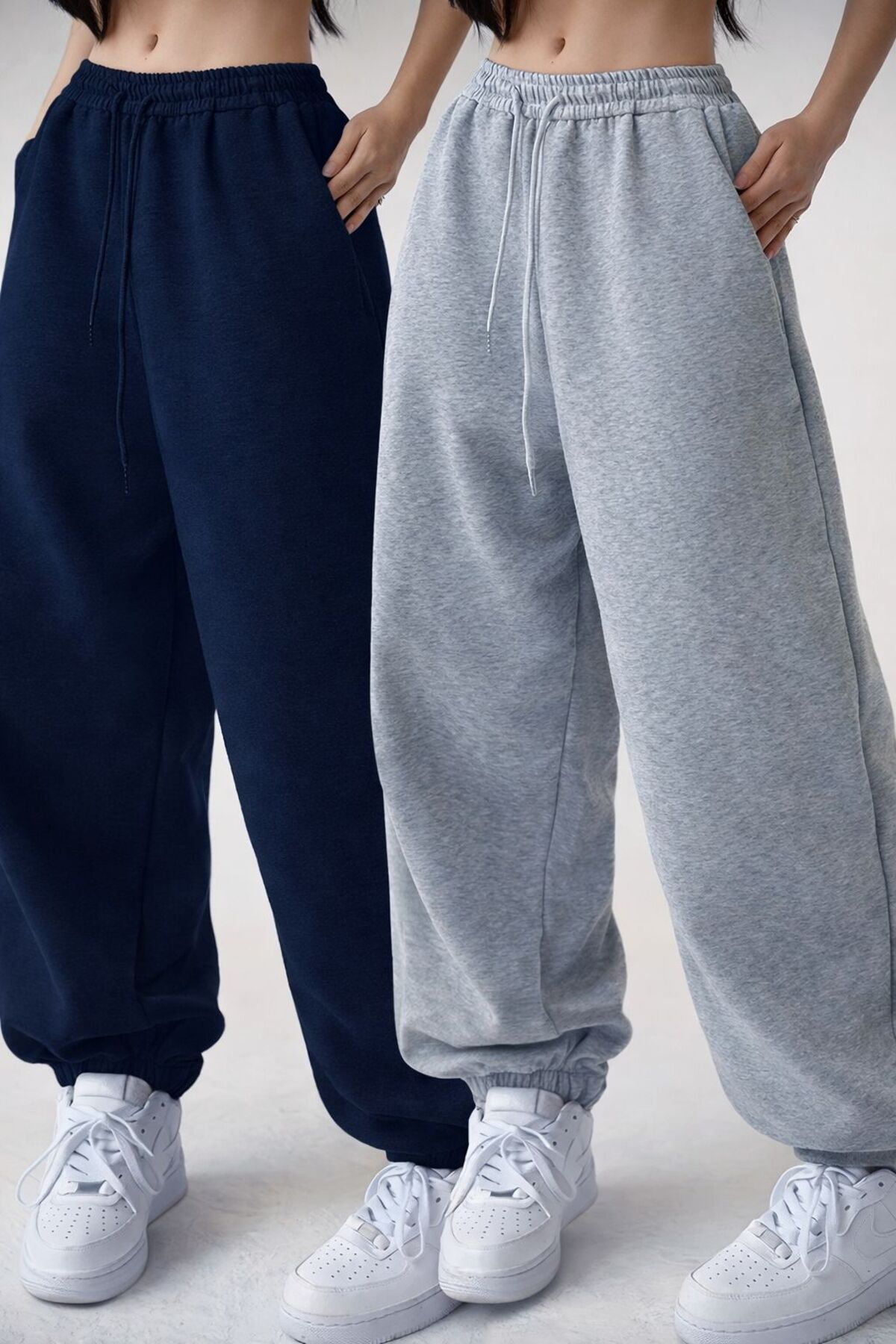 Le Vion  İKİ ADET LACİVERT GRİ PAÇA LASTİK BOL EŞOFMAN ALTI