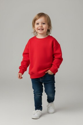 evavi Çocuk Baskısız Düz Bisiklet Yaka Kırmızı Sweatshirt