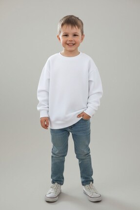 evavi Çocuk Baskısız Düz Bisiklet Yaka Beyaz Sweatshirt