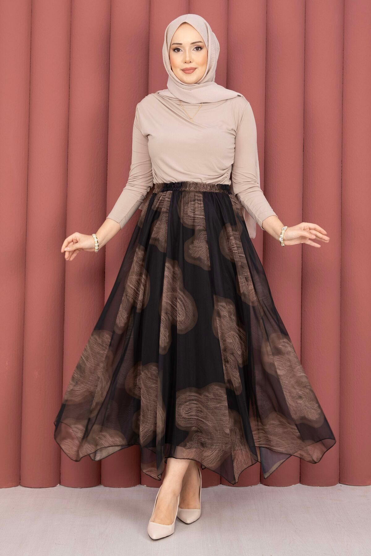 SVS  Asimetrik Kesim Desenli Tül Etek Siyah - Görsel 4