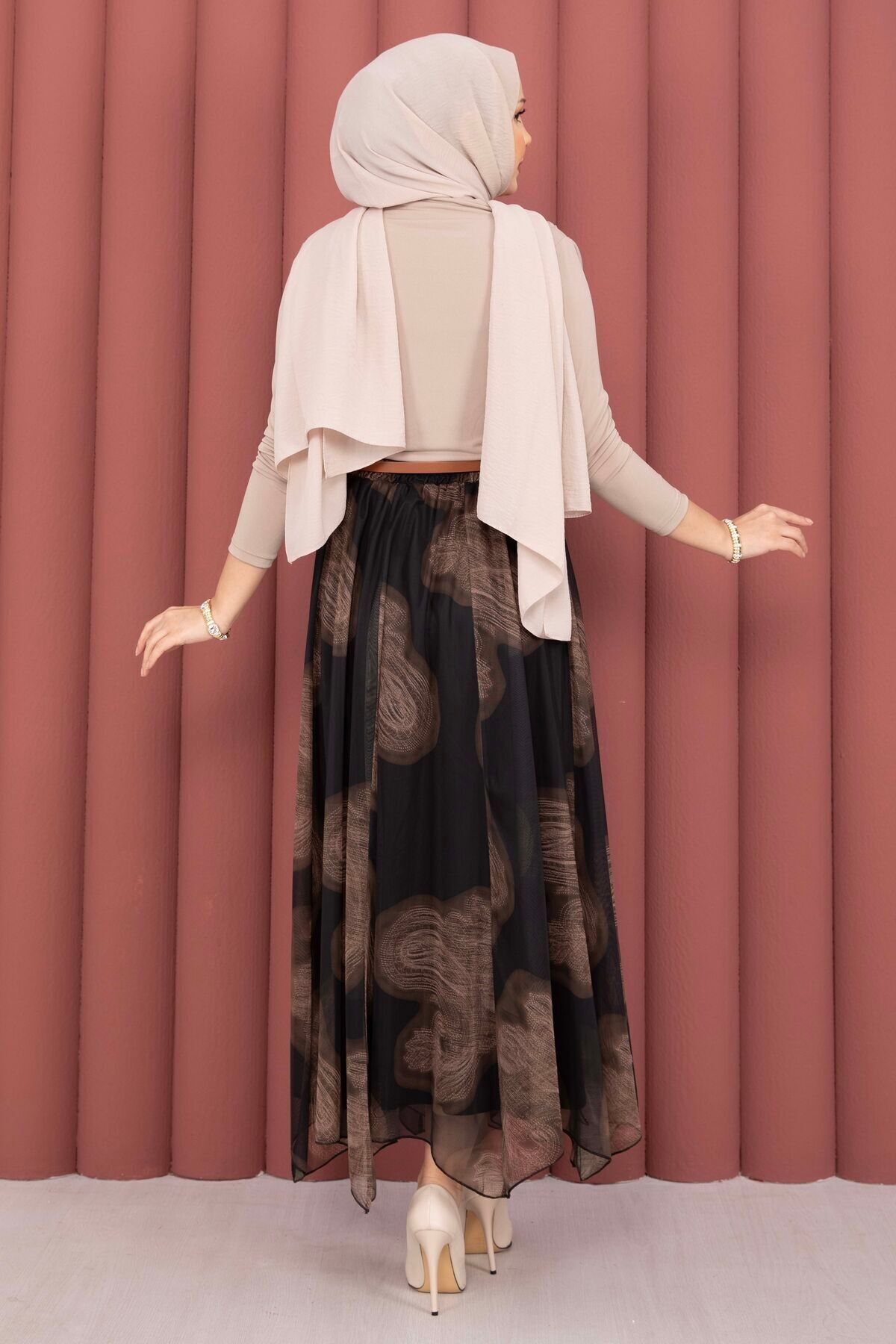 SVS  Asimetrik Kesim Desenli Tül Etek Siyah - Görsel 5