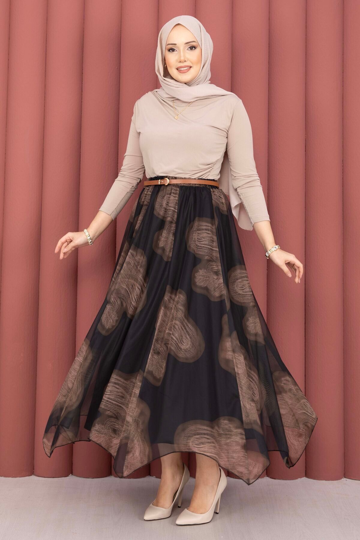 SVS  Asimetrik Kesim Desenli Tül Etek Siyah - Görsel 3