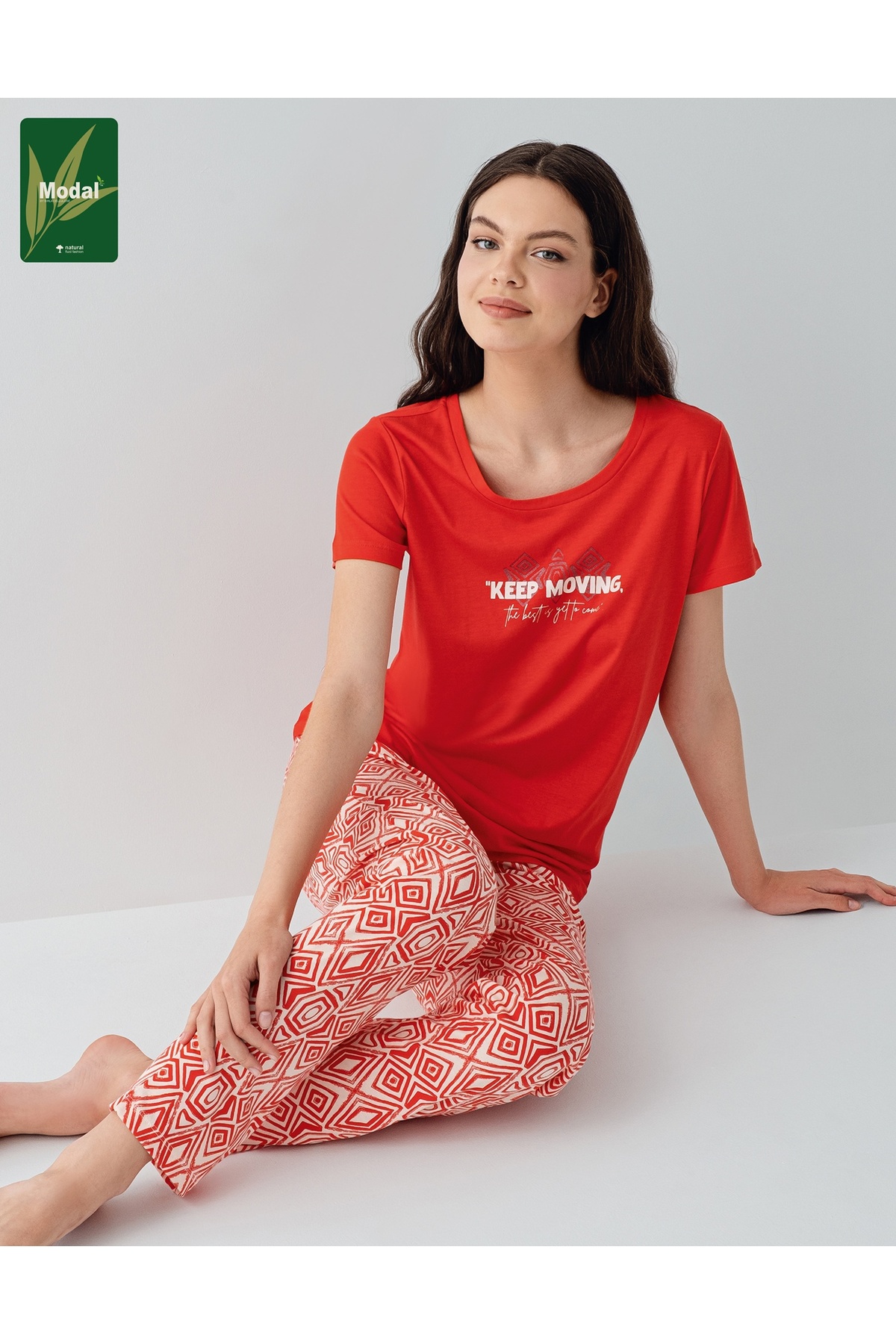 Arnetta Modal Pamuklu Kısa Kollu Cepli Kadın Pijama Takımı Moving