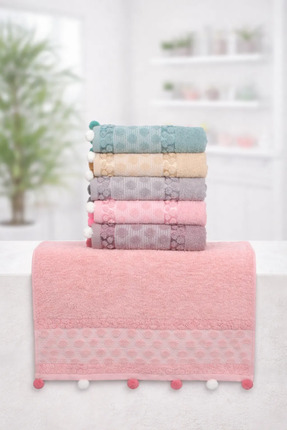 Çeyiz Merkezi 6'lı Ponponlu 50x90 Pamuklu Havlu Seti