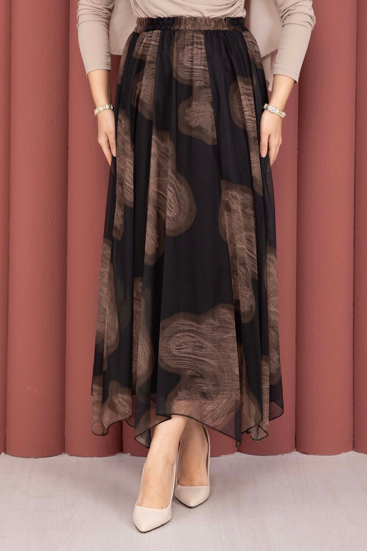 SVS  Asimetrik Kesim Desenli Tül Etek Siyah - Görsel 2