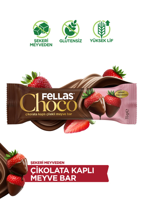 Fellas Choco - Çikolata Kaplı Çilekli Meyve Bar (35 g) x 12 Adet