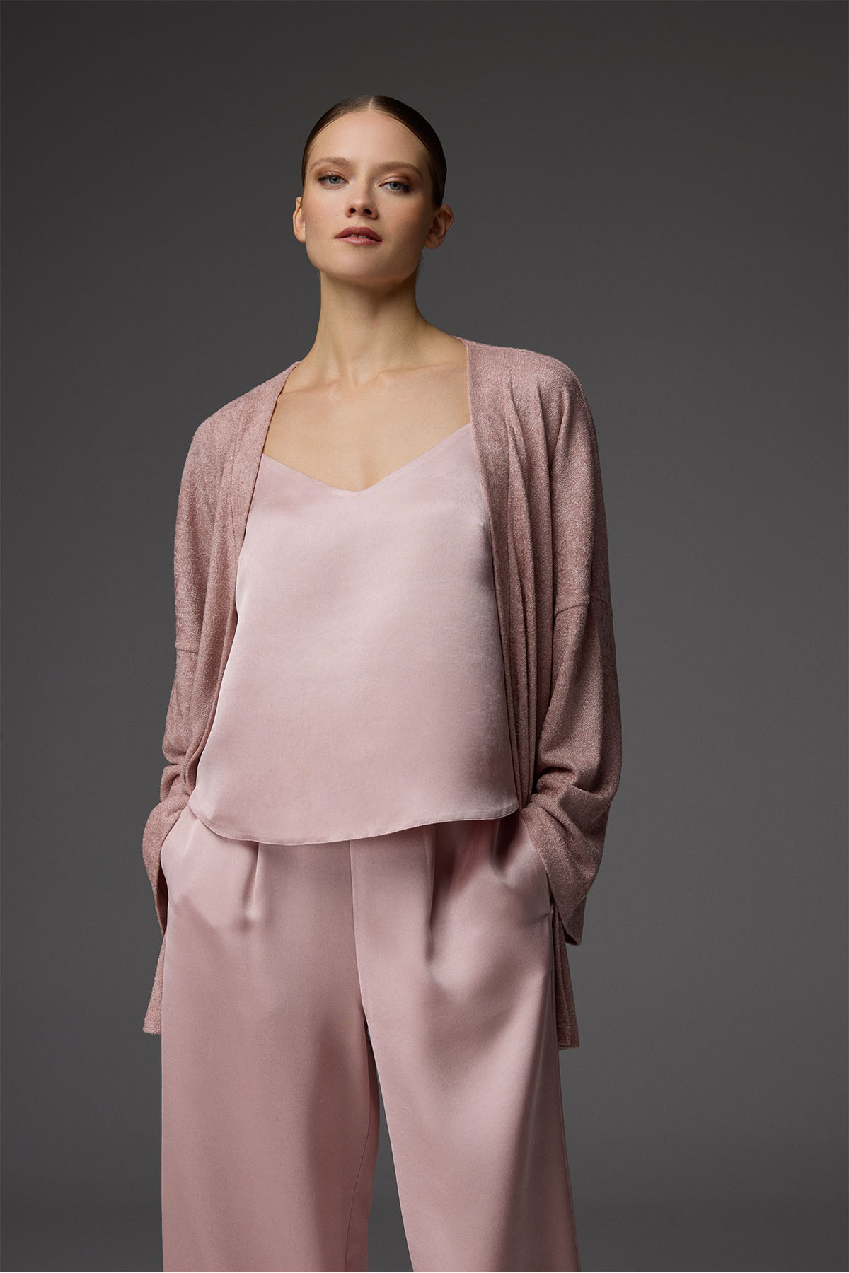 BONJOUR MADAME Viscose Jakar Bustier Trousers Knitted Dressing Gown 3-Piece Set Bm-1819