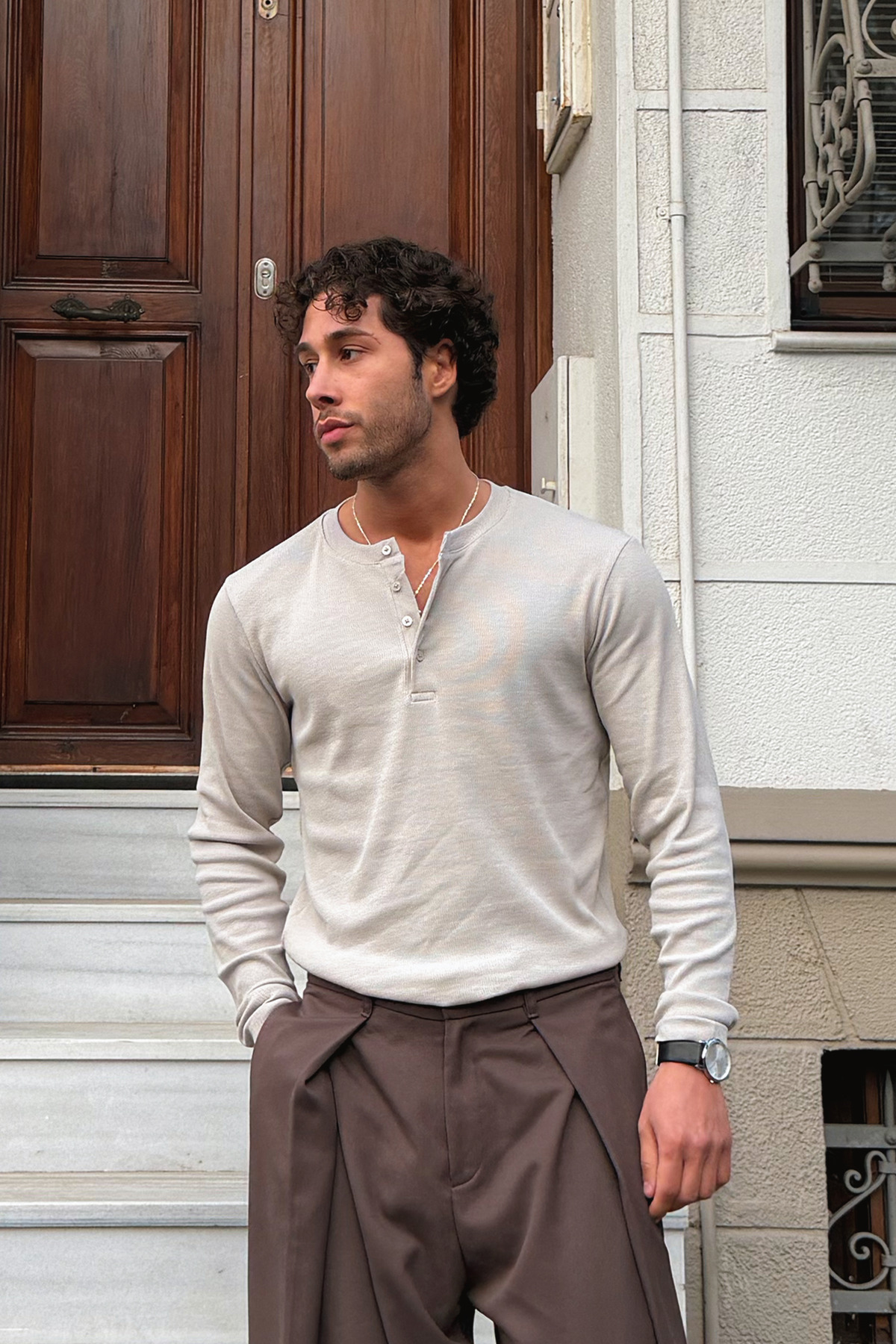 Flaw Wear Long Sleeve Buttoned T-Shirt Gray