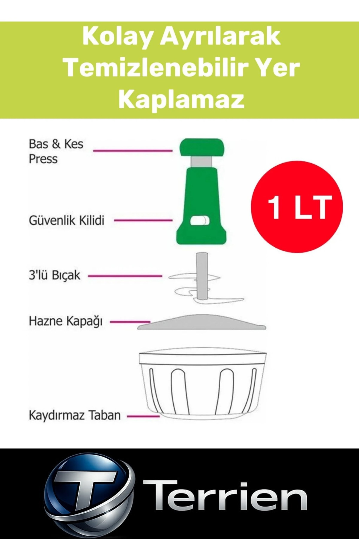 Terrien #Blender Paslanmaz Bıçaklı Taşınabilir Basmalı El Rondosu Blender Sebze Meyve Soğan Doğrayıcı fotoğrafı 4 (önizleme)