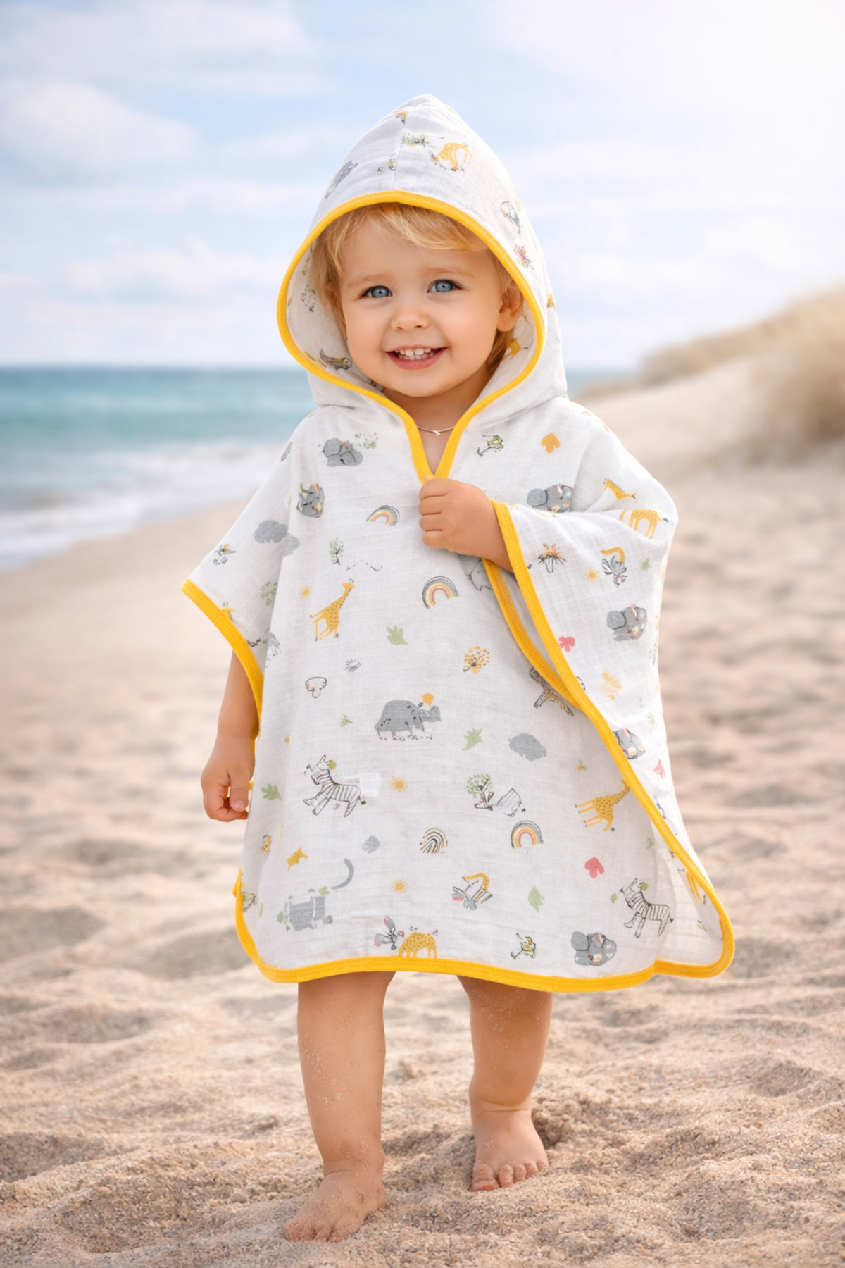 100% Cotton Muslin Pareo Towel - Baby & Kids Beach & Bath Towel Bathrobe Poncho Gift (Age 2)
