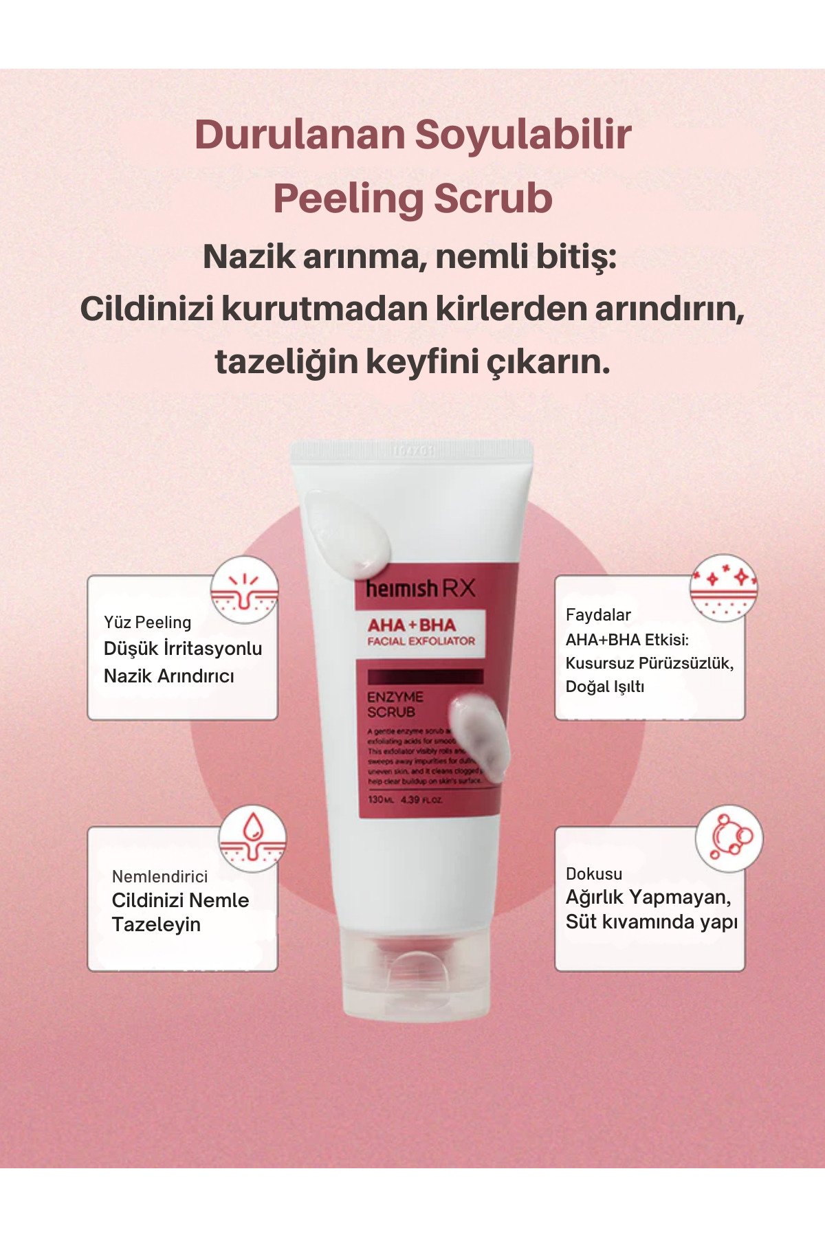 AHA BHA Ve Enzim İçerikli Pürüzsüzleştirici Aydınlatıcı Yüz Peelingi Rx Aha Bha Enzyme Scrub 130 ml — HMS-RX-CBUT007-SCR130 — تصویر 4 از 8